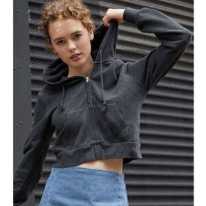 Brandy Melville - John Galt Dark Gray Cropped Long Sleeve Zip-Up Hoodie